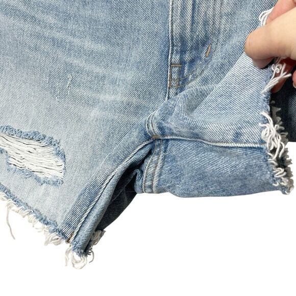 Madewell Ripped High Rise Denim Shorts Size 24 Steenwick Wash Mid Length Cotton - Picture 4 of 9